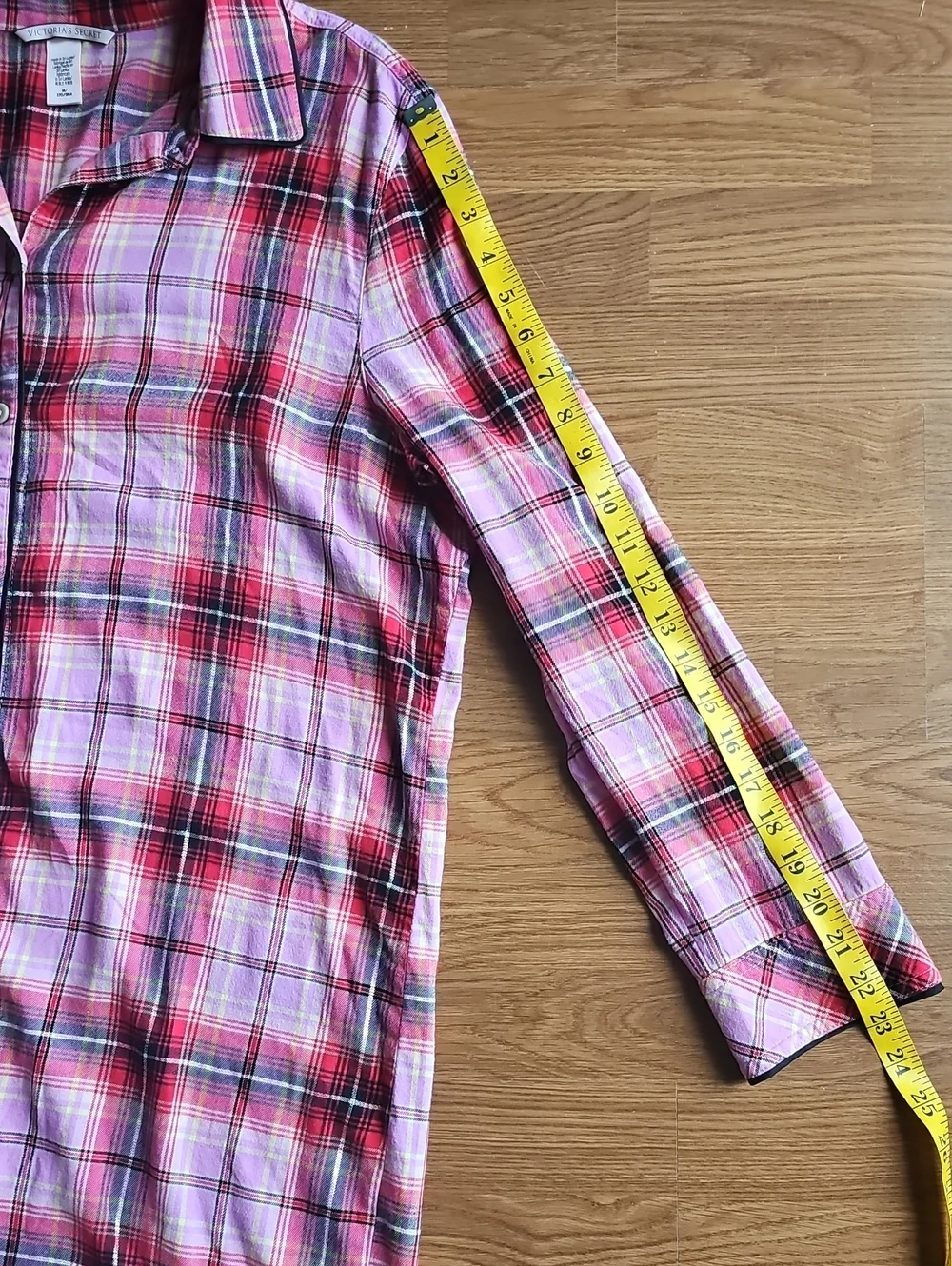 Victoria's Secret Long Slv Button Front Pink Red Plaid Flannel Sleep Dress Med